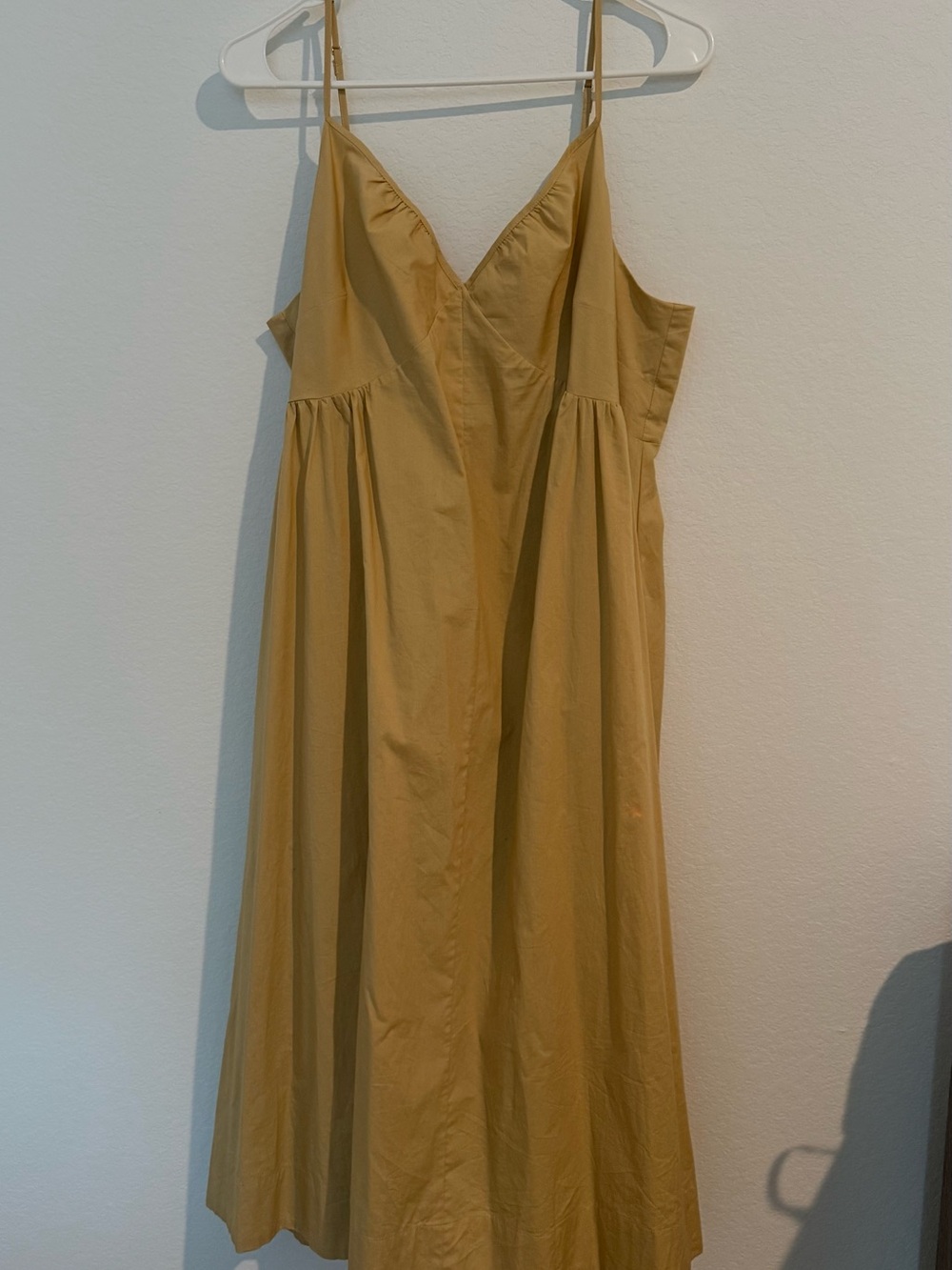 Gap 100% Cotton Poplin Midi Dress XL Deep Camel Smocked Back Adjustable Straps